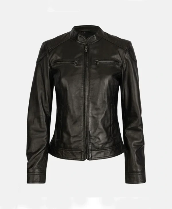 Jennifer Womens Black Leather Jacket main webp