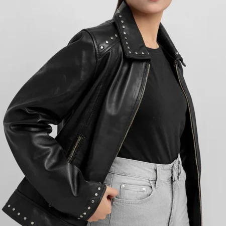 Jennifer Womens Black Motorcycle Jacket Closure webp