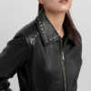 Jennifer Womens Black Motorcycle Jacket Collar webp
