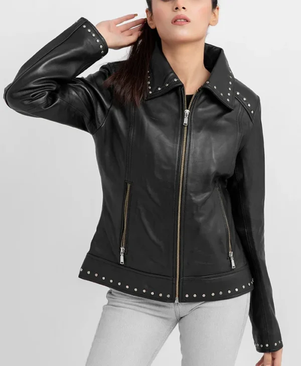 Jennifer Womens Black Motorcycle Jacket Main webp
