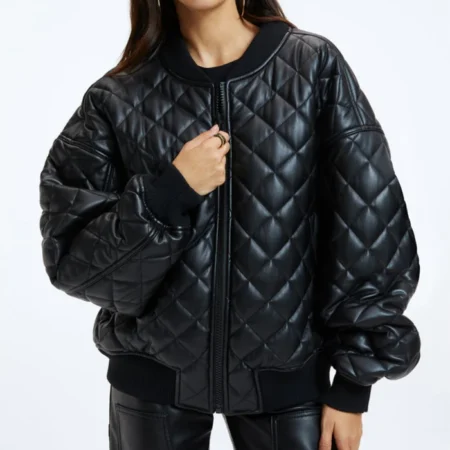 Julia Quilted Bomber Leather Jacket Main webp