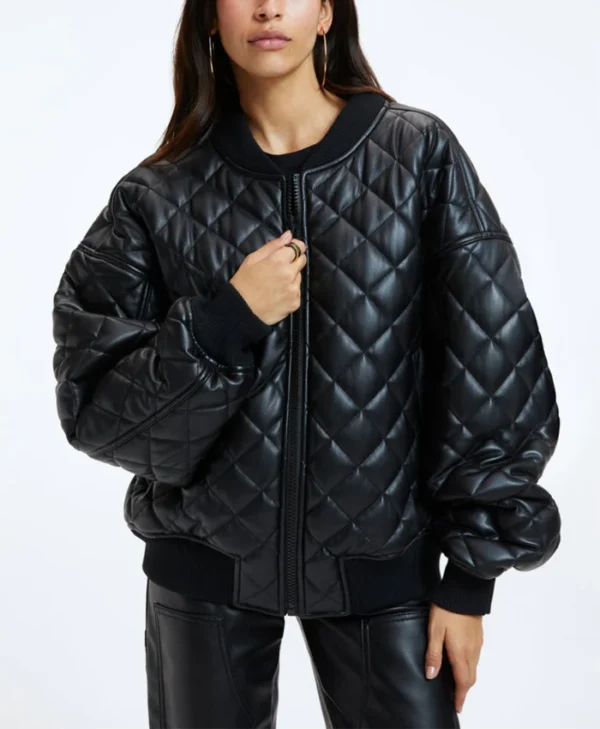 Julia Quilted Bomber Leather Jacket Main webp