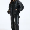 Julia Quilted Bomber Leather Jacket Stand Up webp