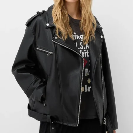 Kate Women Black Moto Leather Jacket webp