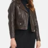 Kelly Style Womens Brown Leather Biker Jacket Main webp