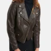 Kelly Style Womens Brown Leather Biker Jacket Stand webp