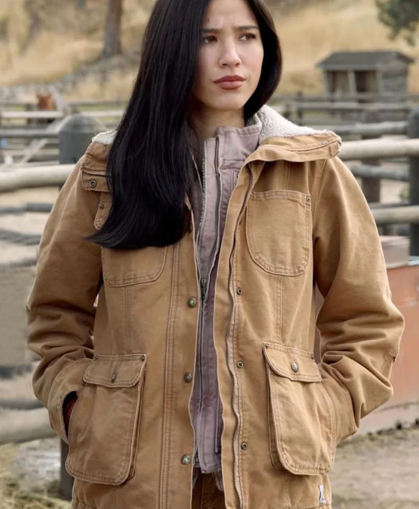 Kelsey Asbille Yellowstone Cotton Fur Collar Jacket jpg