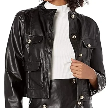 Kendall and Kylie Faux Leather Cropped Jacket webp