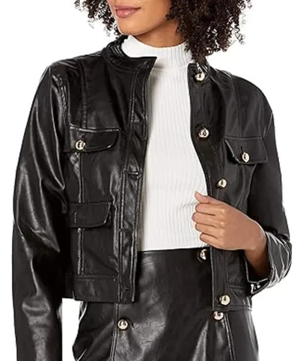 Kendall and Kylie Faux Leather Cropped Jacket webp