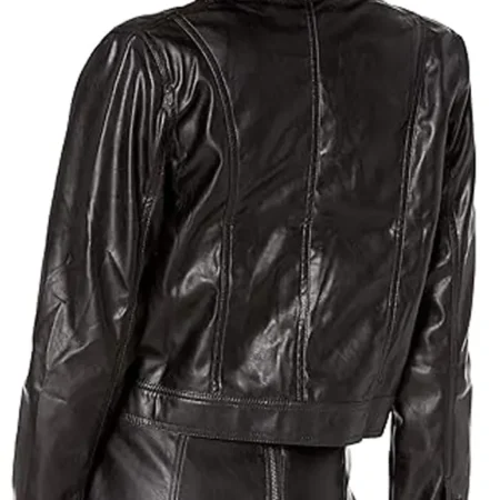 Kendall and Kylie Faux Leather Cropped Jacket Back webp