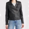 Lana Women Leather Motorcycle Jacket Black Studded Closure webp