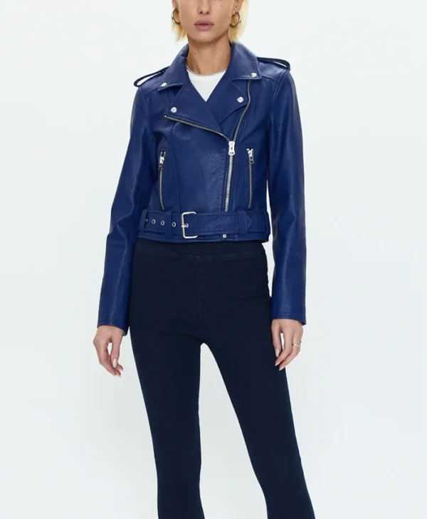 Lana Womens Blue Leather Biker Jacket Style webp