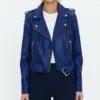 Lana Womens Blue Leather Biker Jacket Zipper webp