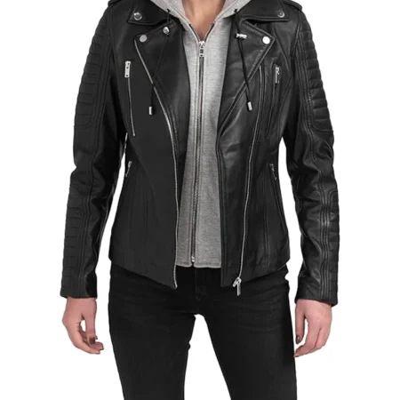 Leather Black Moto Jacket Womens Main webp