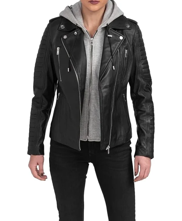 Leather Black Moto Jacket Womens Main webp