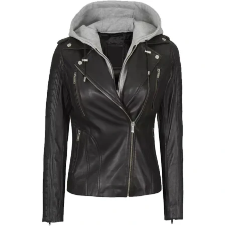 Leather Black Moto Jacket Womens Tie webp