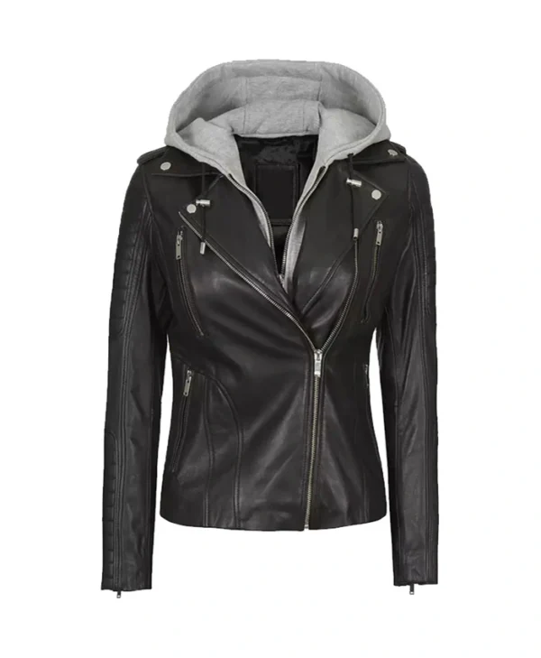 Leather Black Moto Jacket Womens Tie webp