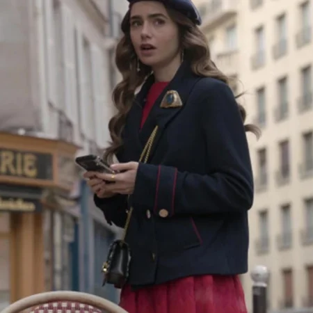 Lily Collins Emily in Paris Blue Wool Coat webp