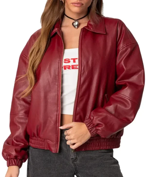 Lily Maroon Bomber Jacket Women Main webp