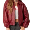 Lily Maroon Bomber Jacket Women Rib Knitted webp