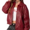 Lily Maroon Bomber Jacket Women Sleeves webp