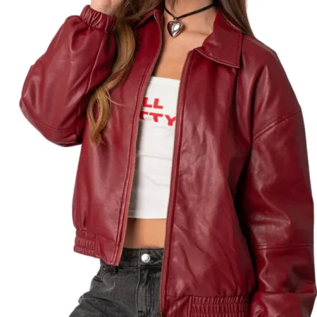 Lily Maroon Bomber Jacket Women Sleeves webp