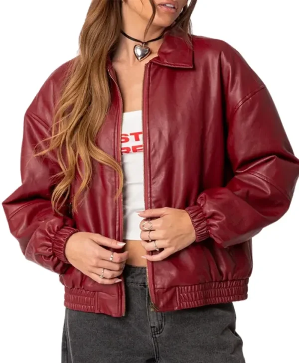 Lily Maroon Bomber Jacket Women Style webp