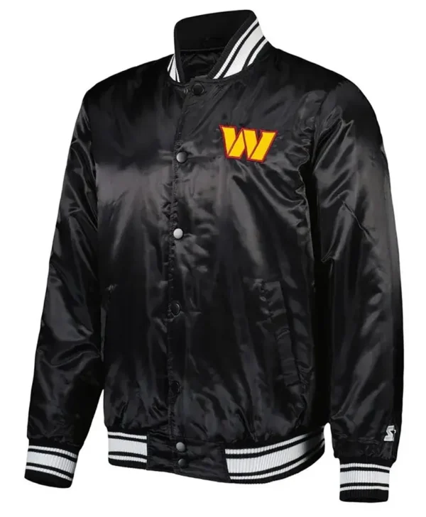 Locker Room Washington Commanders Black Satin Jacket webp