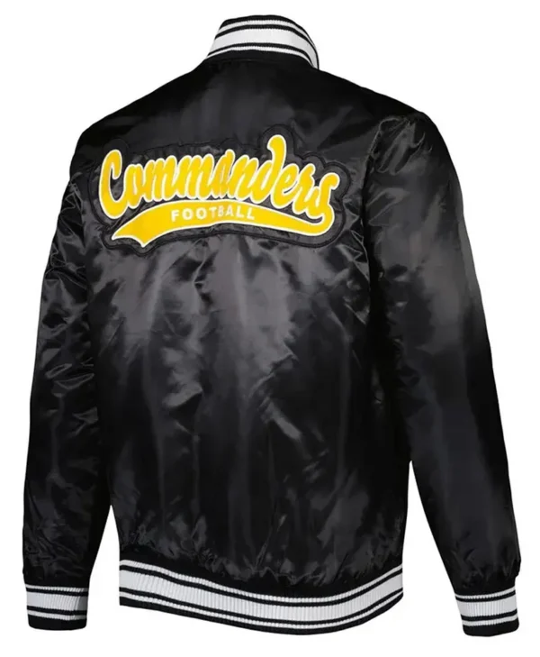 Locker Room Washington Commanders Black Satin Jacket back webp