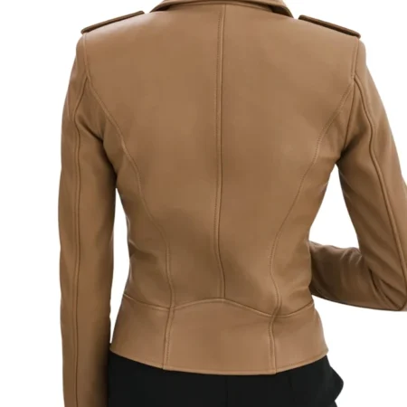 Lora Womens Beige Leather Jacket Back webp