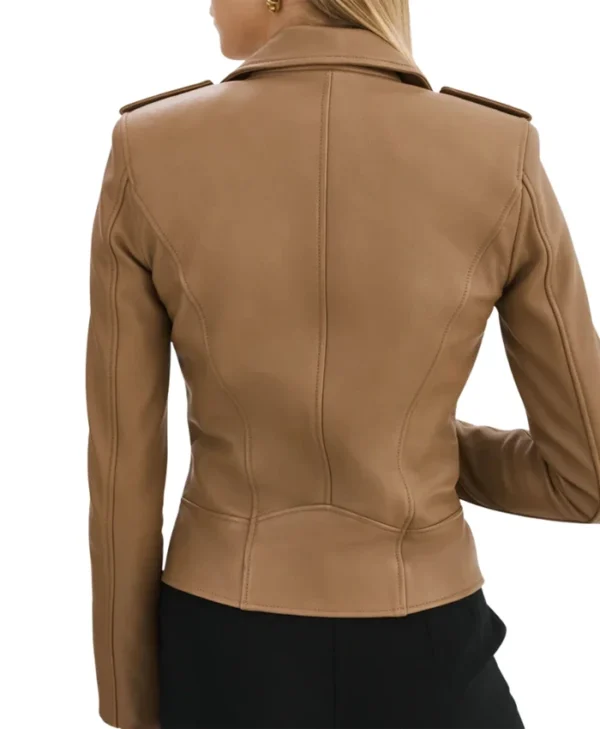 Lora Womens Beige Leather Jacket Back webp