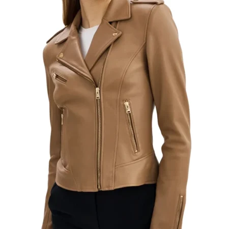 Lora Womens Beige Leather Jacket Main webp