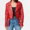 Loren Womens Brando Red Biker Jacket Main webp