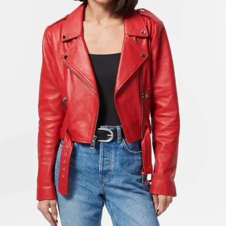 Loren Womens Brando Red Biker Jacket Main webp