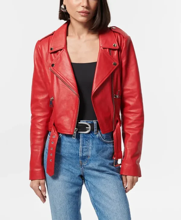 Loren Womens Brando Red Biker Jacket Main webp