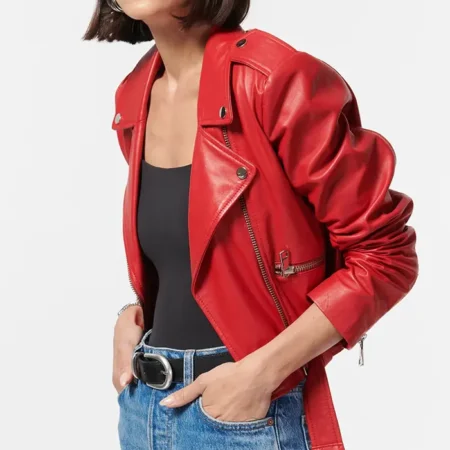 Loren Womens Brando Red Biker Jacket Side webp