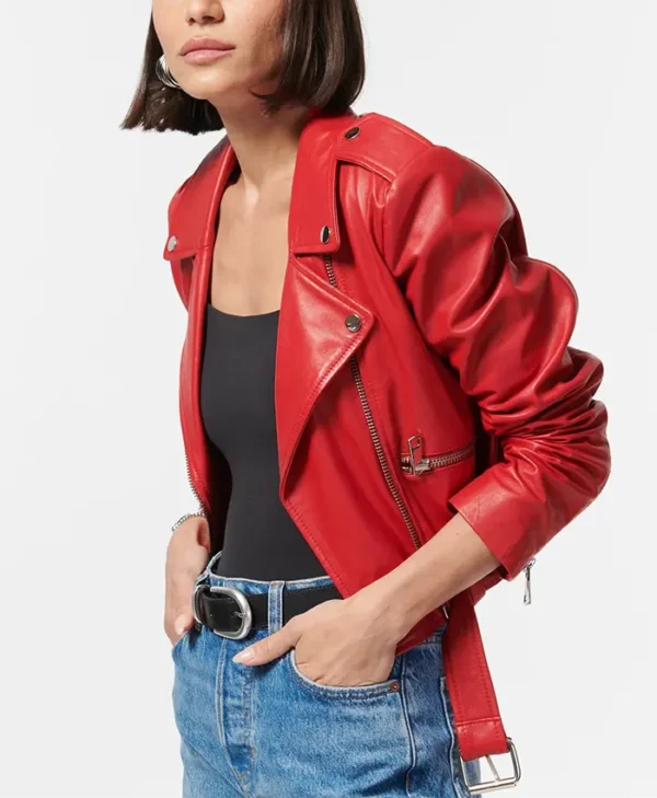 Loren Womens Brando Red Biker Jacket Side webp