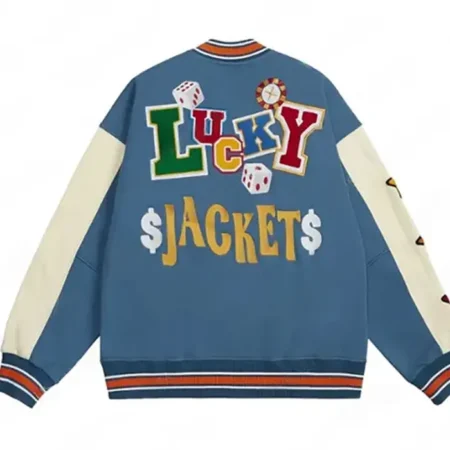 Lucky Blue Varsity Patch Jacket Back webp