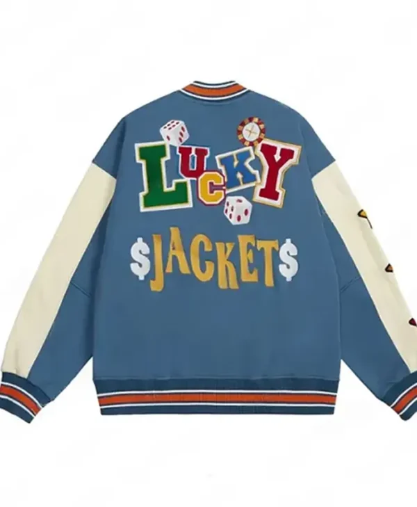 Lucky Blue Varsity Patch Jacket Back webp