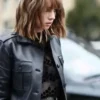 Maya Hawke Black Leather Coat For Sale webp