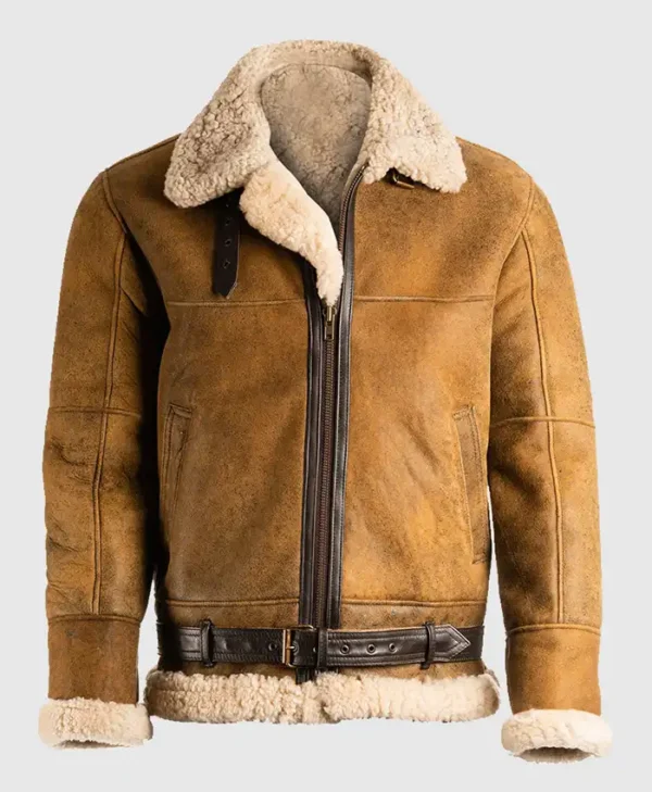 Mens B3 Tan Brown Sheepskin Jacket Main webp