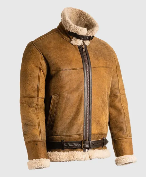 Mens B3 Tan Brown Sheepskin Jacket Side webp