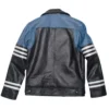 Men s Classic Striped Leather Black and Blue Biker Jacket Back
