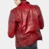 Men s Padded Red Leather Biker Jacket Back