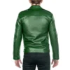 Men s Shinny Leather Green Biker Jacket