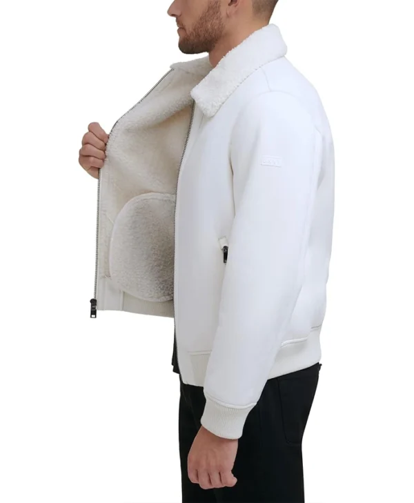 Mens White Shearling Aviator Leather Jacket Inner webp