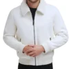 Mens White Shearling Aviator Leather Jacket Zipper webp