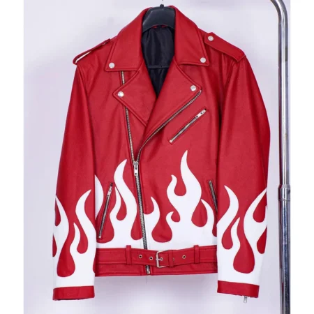 Meteor Flames Leather Red Biker Jacket