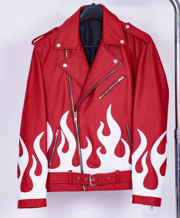 Meteor Flames Leather Red Biker Jacket
