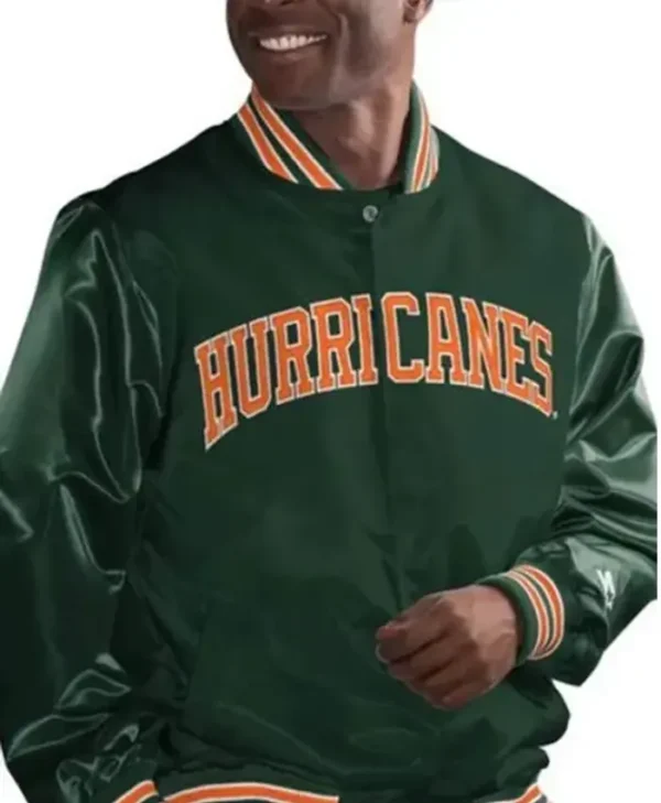 Miami Hurricanes Green Wool Varsity Jacket webp
